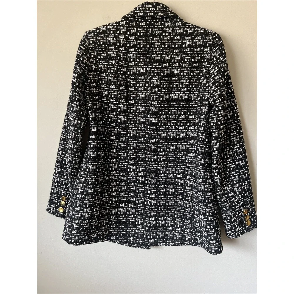 Anthropologie Maeve Boucle Tweed Jacket Blazer Size M Black White Gold Button